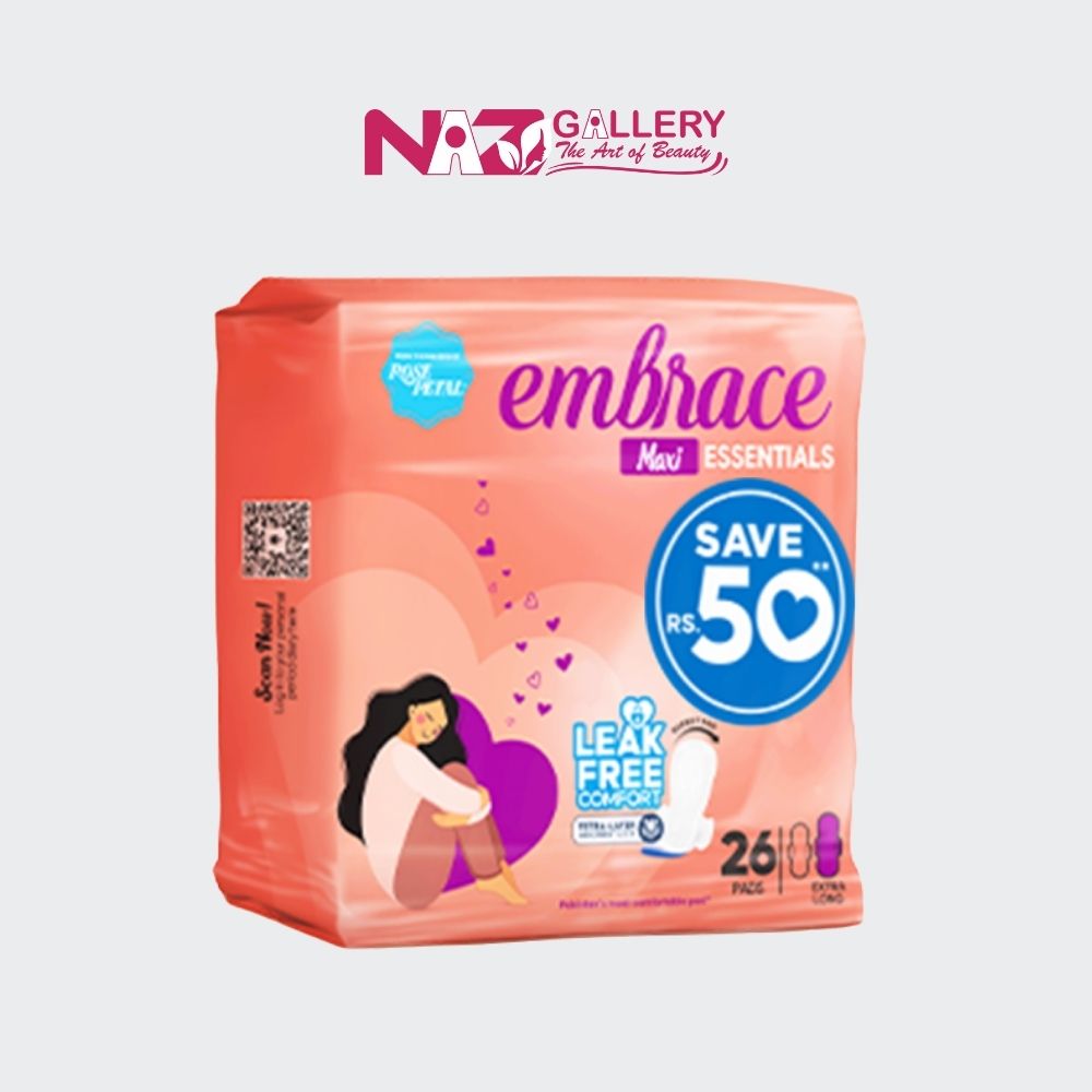Embrace Maxi Essentials Sanitary Pads – Extra Long (26 Count Value Pack)